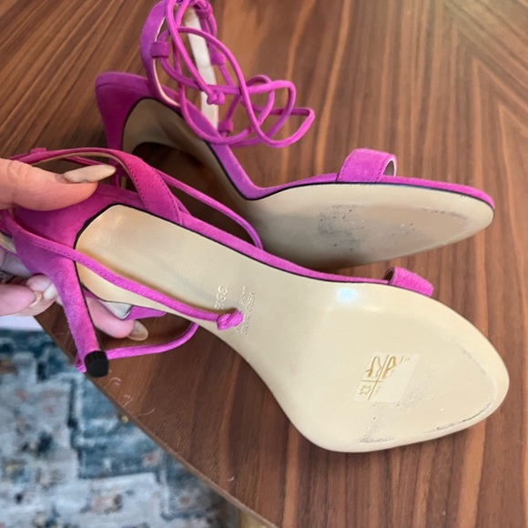 Monique L’Hullier orchid suede strappy suede high heeled stilettos NIB rare 38.5 - Picture 5 of 10